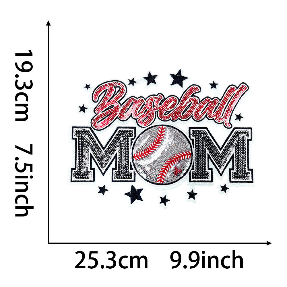 Wholesale Baseball Mama Sparkling Sequin Embroidered Patch Red Glue Backing Stylish Coat Decoration Fashion Sew On Accessory