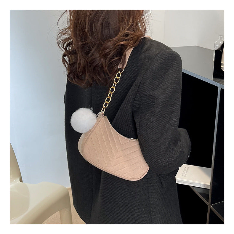 Wholesale Casual fur ball women' s bag retro crossbody bag shoulder small square bag
