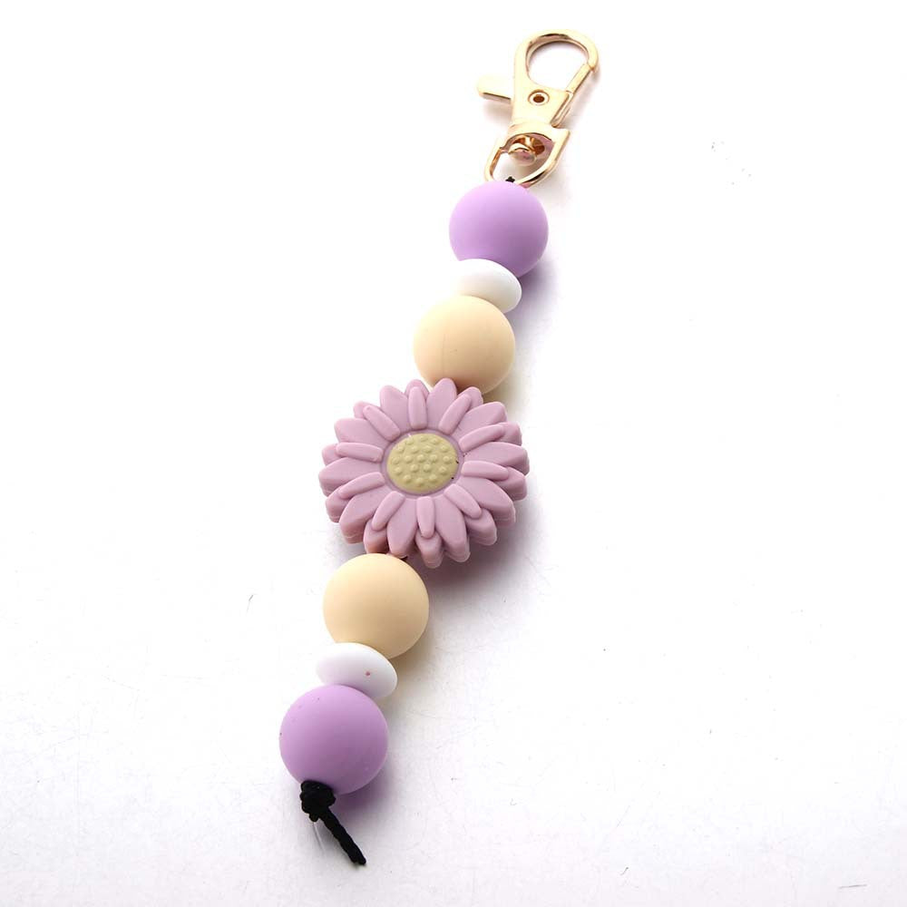 Wholesale Sunflower Tassel Silicone Bead Keychain