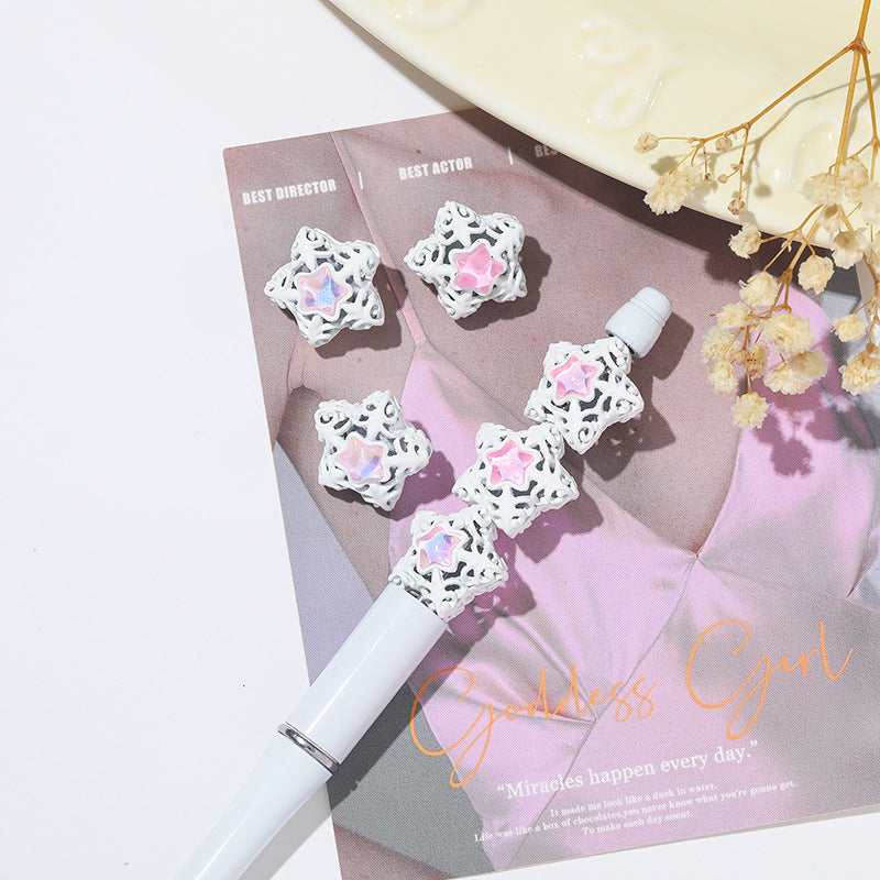 Wholesale 10pcs Alloy Five-pointed Star Hollow Straight Hole Beads