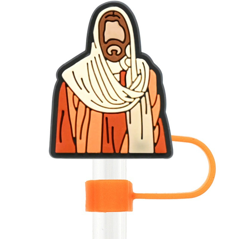 Wholesale Random 100pcs  Bible series water cup straw cap 10mm  cartoon Straw Cover