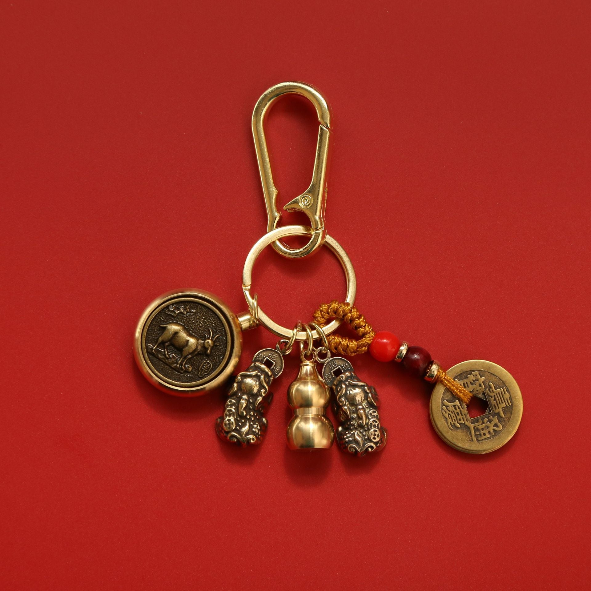 Wholesale Brass Double Pixiu Transfer Money Two Zodiac Eight Guardian Gods Keychain