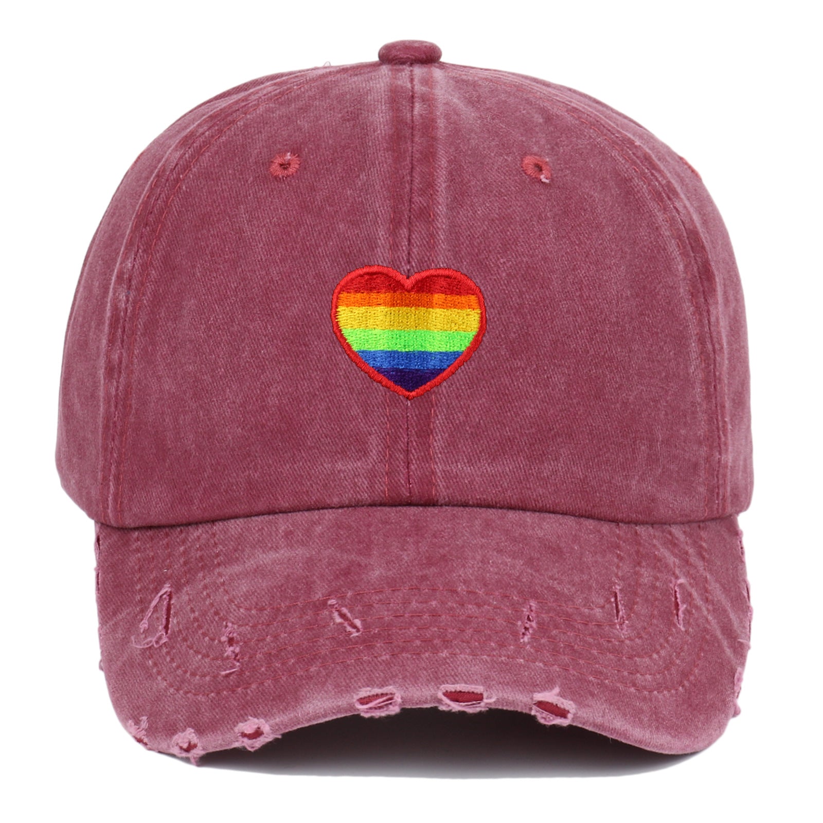 Wholesale Cotton Rainbow Heart Embroidery Baseball Cap