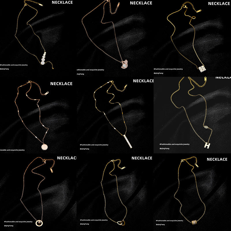 Wholesale Titanium Steel Rose Gold Four Leaf Clover Necklace Clavicle Chain