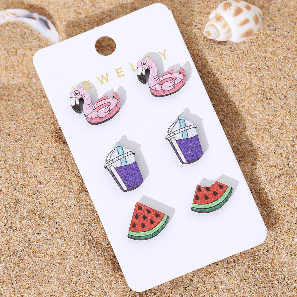 Wholesale Spring and Summer Ocean Wind Slippers Conch Ice Cream Wooden Earrings