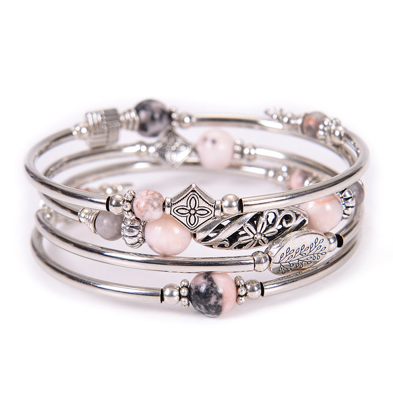 Wholesale Bohemian Multi-layer Imperial Stone Wrapped Four Layer Natural Stone Bead Wrapped Bracelet