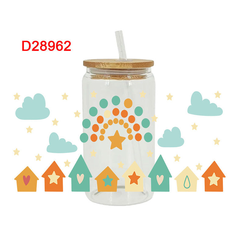 Wholesale Colorful Sun Moon Planet 16oz Cup UV DTF Wraps