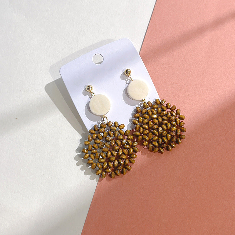 Wholesale Wooden Beads Braided Geometric Round Stud Earrings