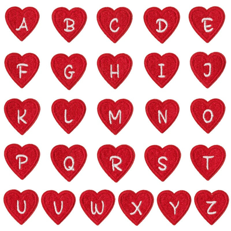 Wholesale 26 Piece Polyester Cotton Embroidered Letter And Heart Patches Colorful DIY Iron On Stickers For Clothing Bags Towels Craft Supply Gift