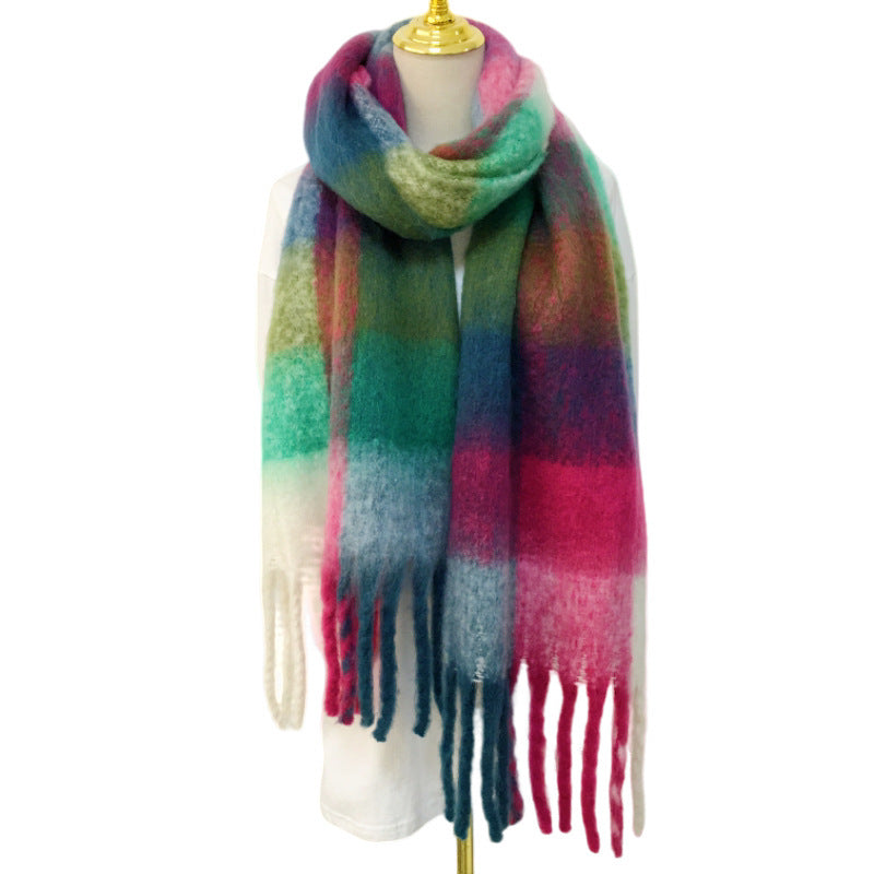 Wholesale Winter Polyester Vintage Ac Rainbow Plaid Scarf