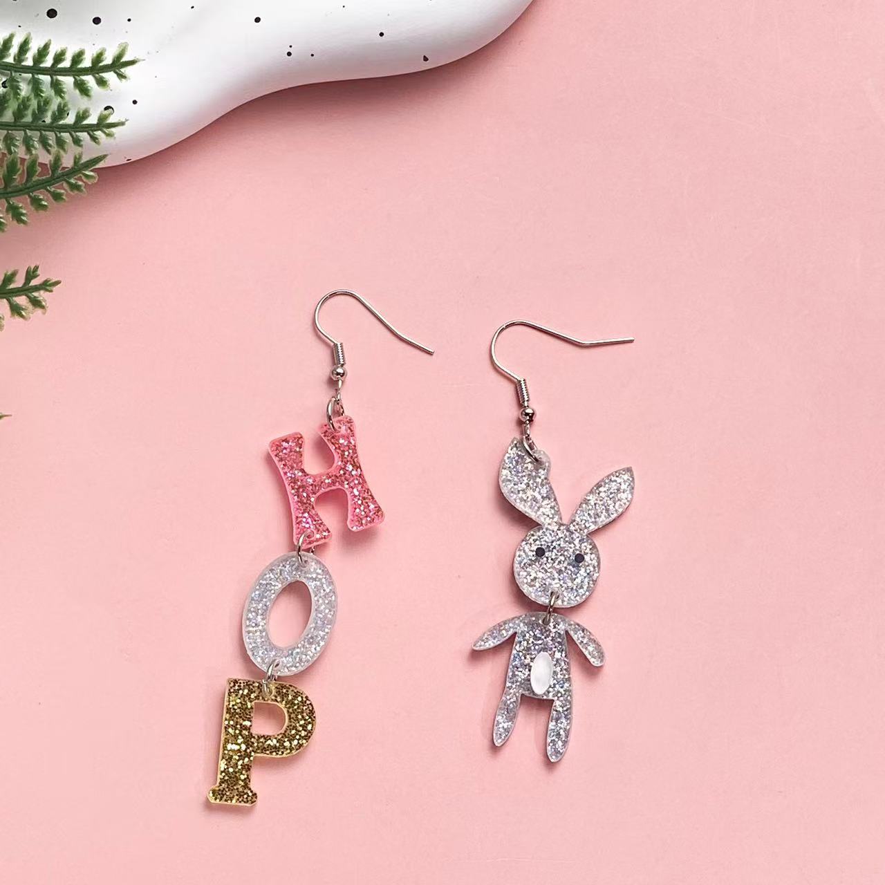 Wholesale Easter Asymmetric Rabbit Carrot Acrylic Earrings