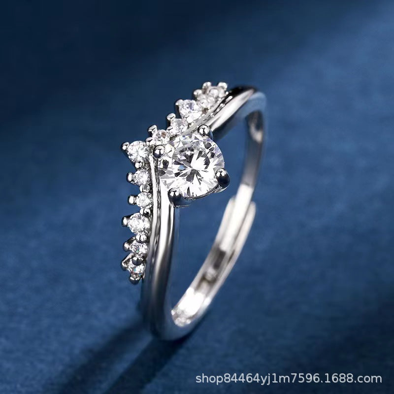 Wholesale S925 sterling silver platinum plated moissanite women's ring light luxury Princess Crown sweet Valentine's Day gift