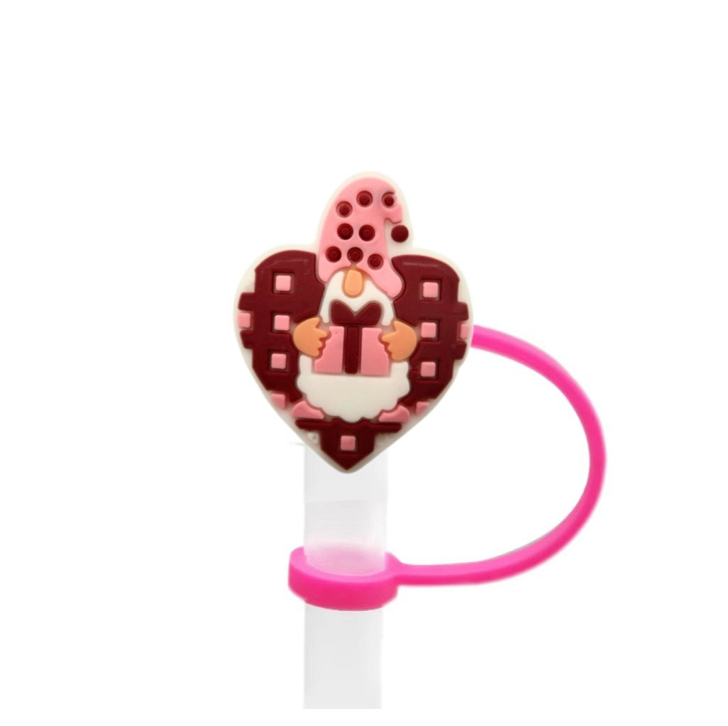 Wholesale 10pcs Valentine's Day Series Love Creative Cartoon Silicone Dust Stopper Water Cup Straw Cover