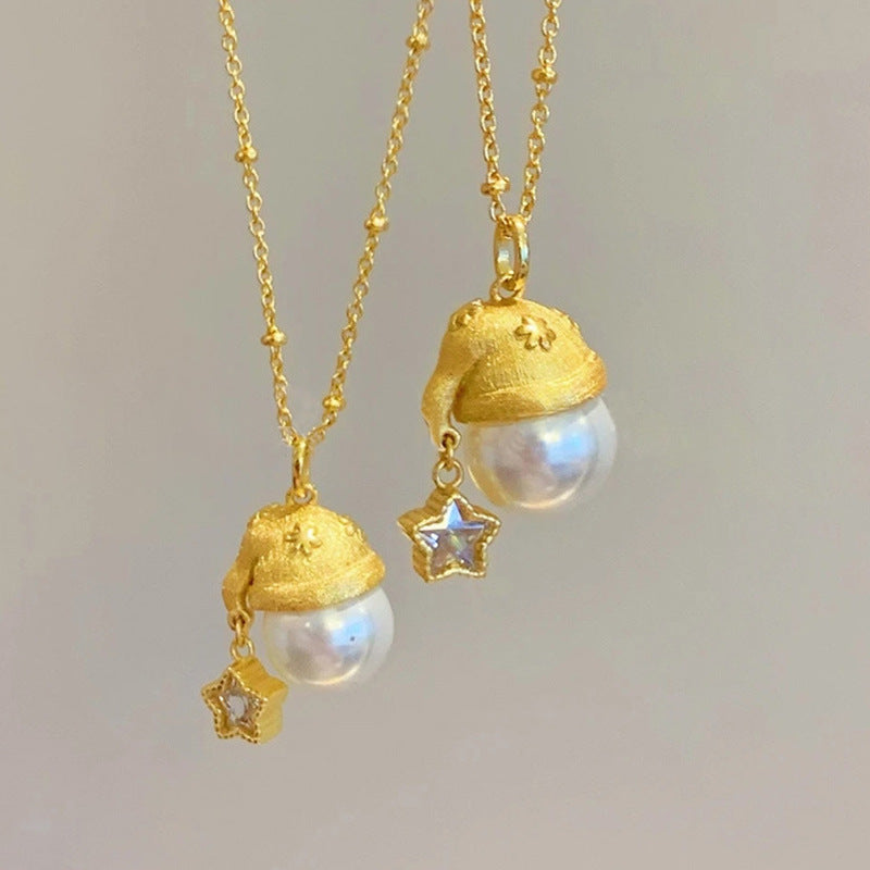 Wholesale Christmas hat pendant pearl necklace women' s summer sweater necklace