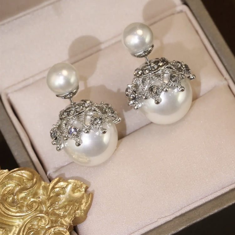 Wholesale Micro Inlaid Zircon Pearls with Copper Earrings Worn Before and After Wearing