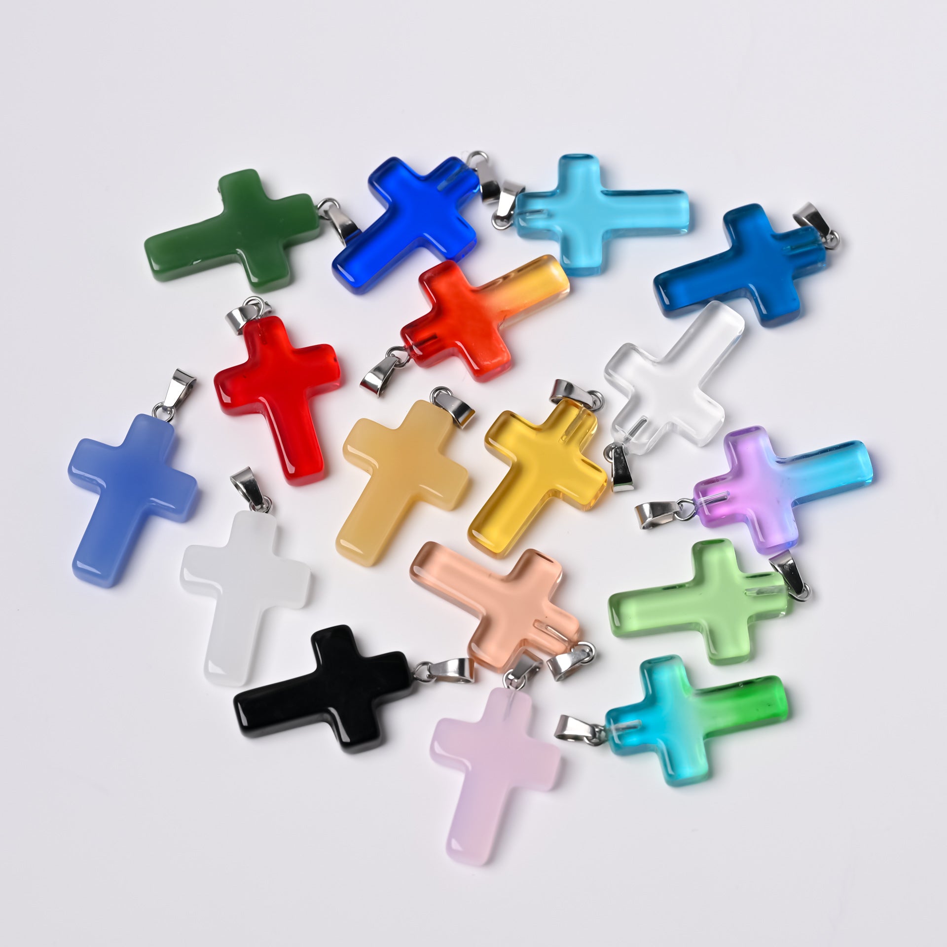 Wholesale Multicolor glass water drop cross pendant accessories DIY