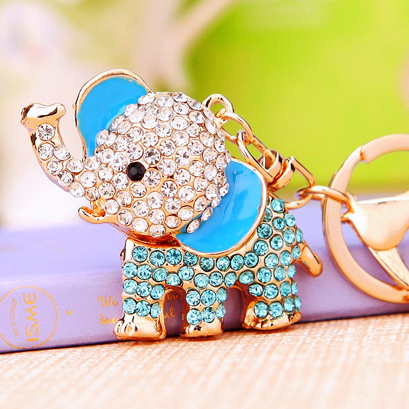 Wholesale Crystal studded diamond elephant cute metal keychain
