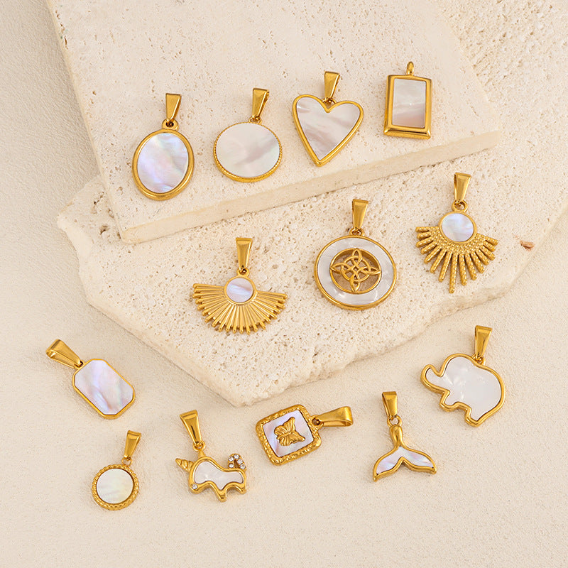 Wholesale 10pcs Love tailed unicorn elephant fan-shaped white shell mother pendant