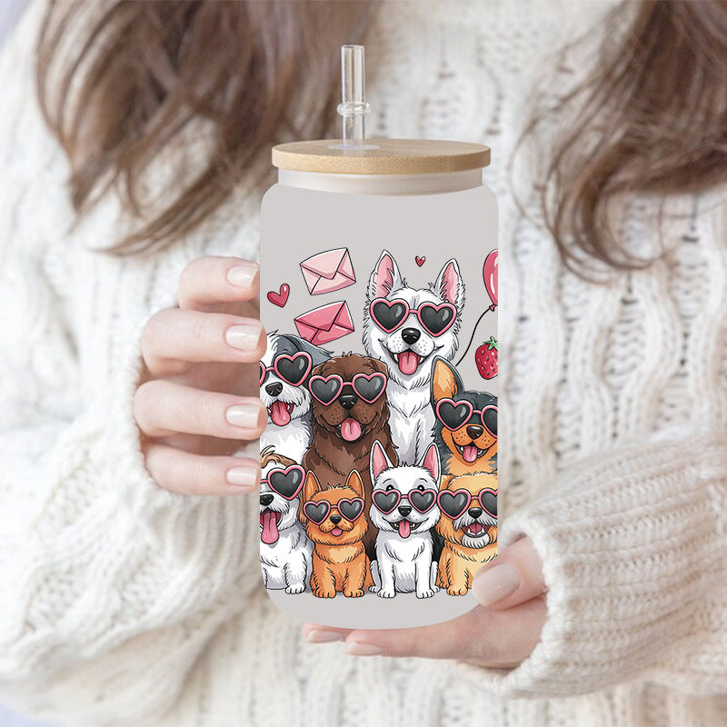 Wholesale Pink Cartoon Heart Valentine' s Day 16oz Cup UV DTF Wraps