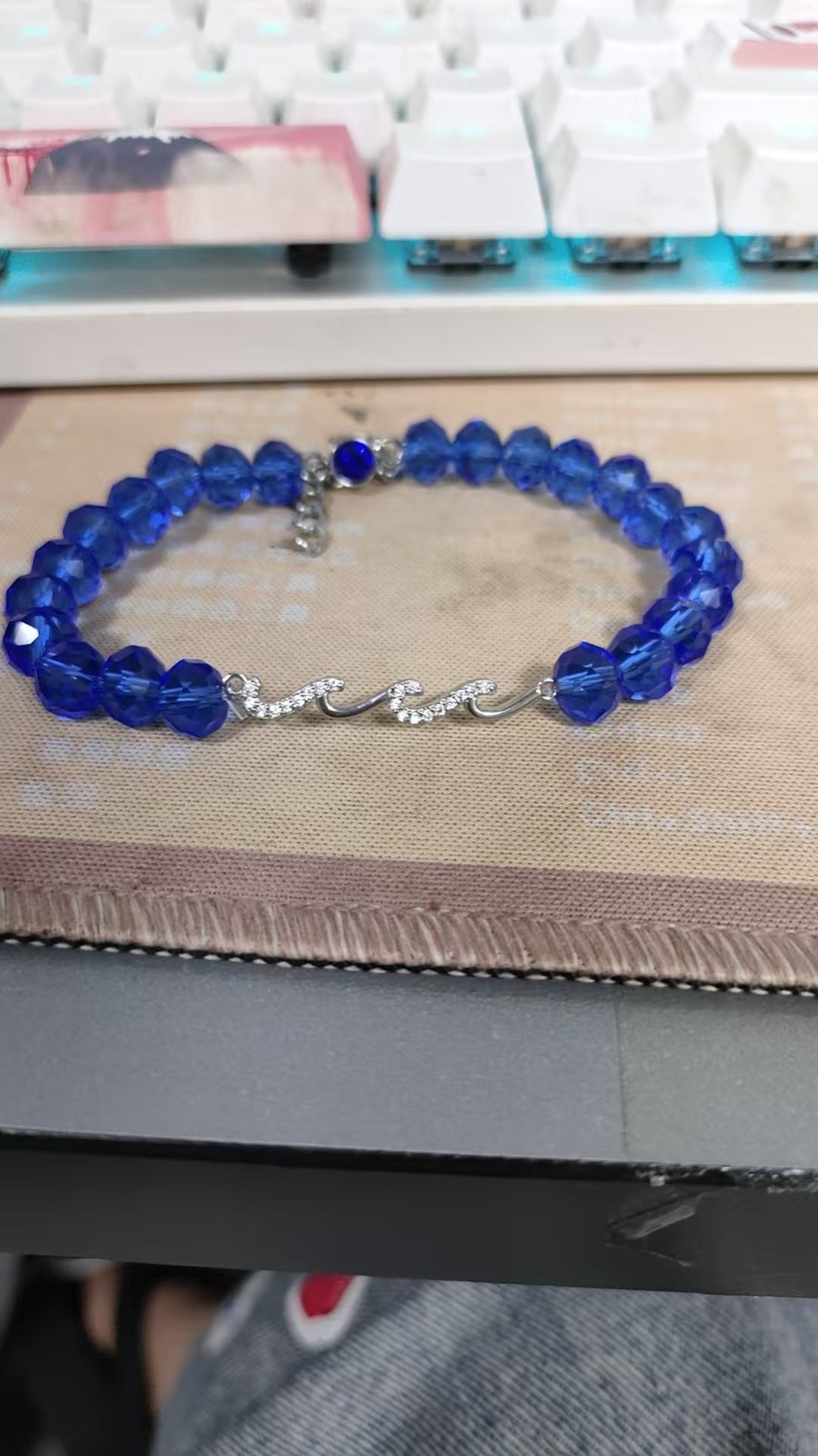 Wholesale Wave Silver Bead Wave Pendant Lobster Buckle Adjustable Bracelet