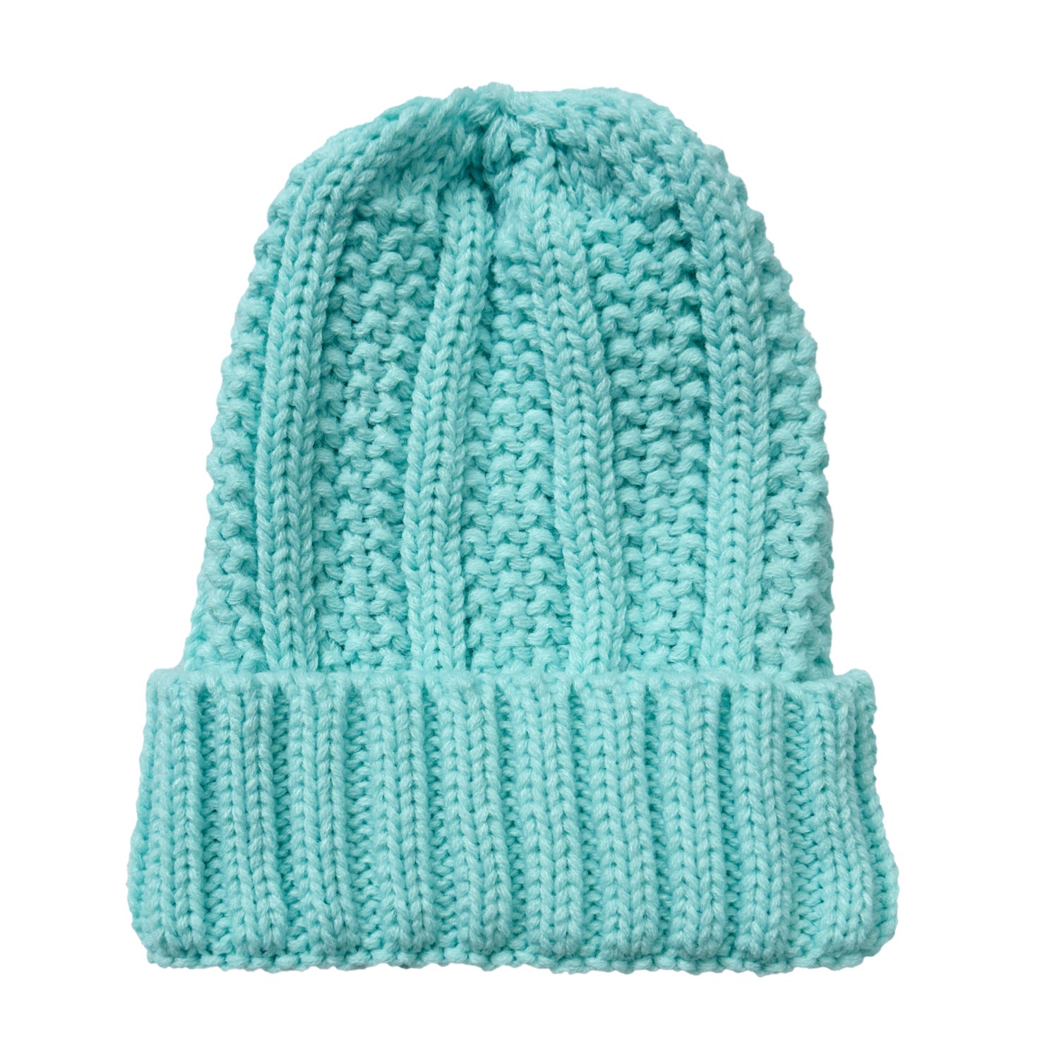 Wholesale Vertical Striped Curled Edge Knitted Wool Warm Hat