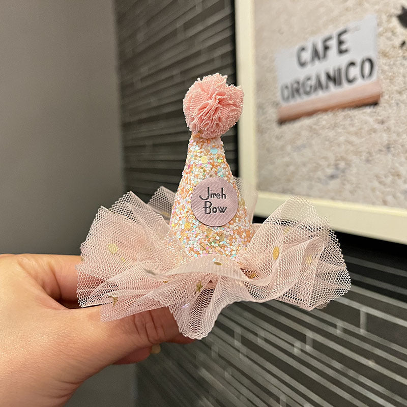 Wholesale  hairpin princess party hat hair clip baby birthday hair accessories mesh girl
