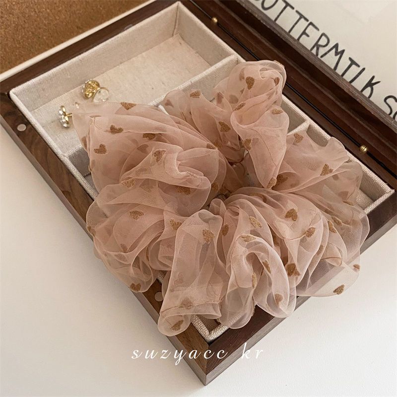 Wholesale Mesh Heart Flocked Scrunchie Hair Tie for Bun Hairstyles