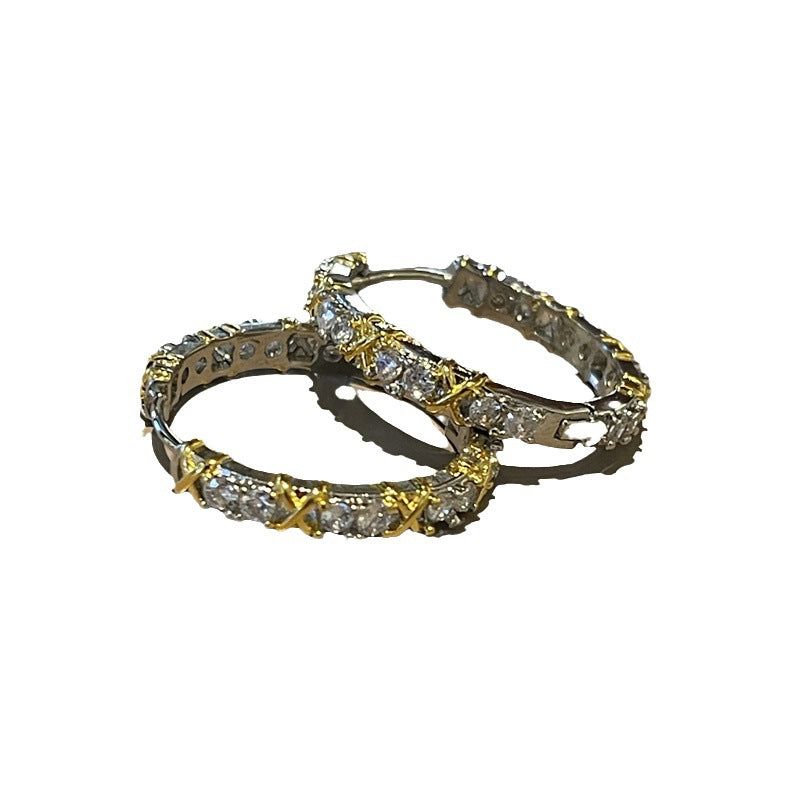 Wholesale Gold and Silver Contrasting Zircon Earrings