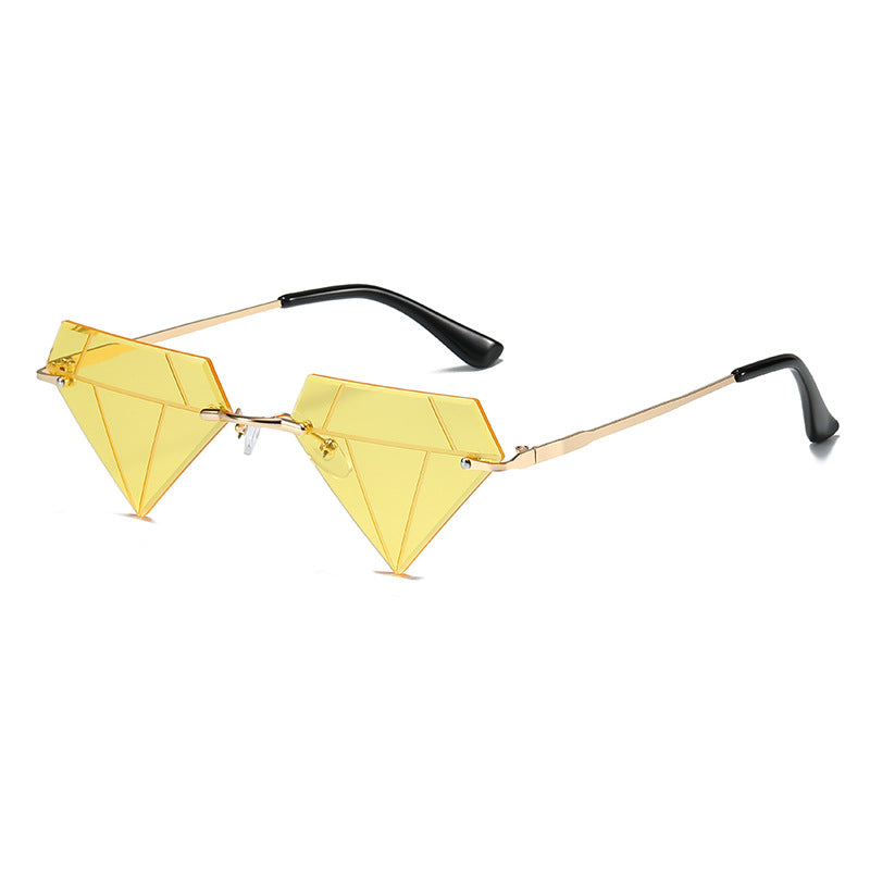 Wholesale Rimless Diamond Shape Hip Hop Sunglasses