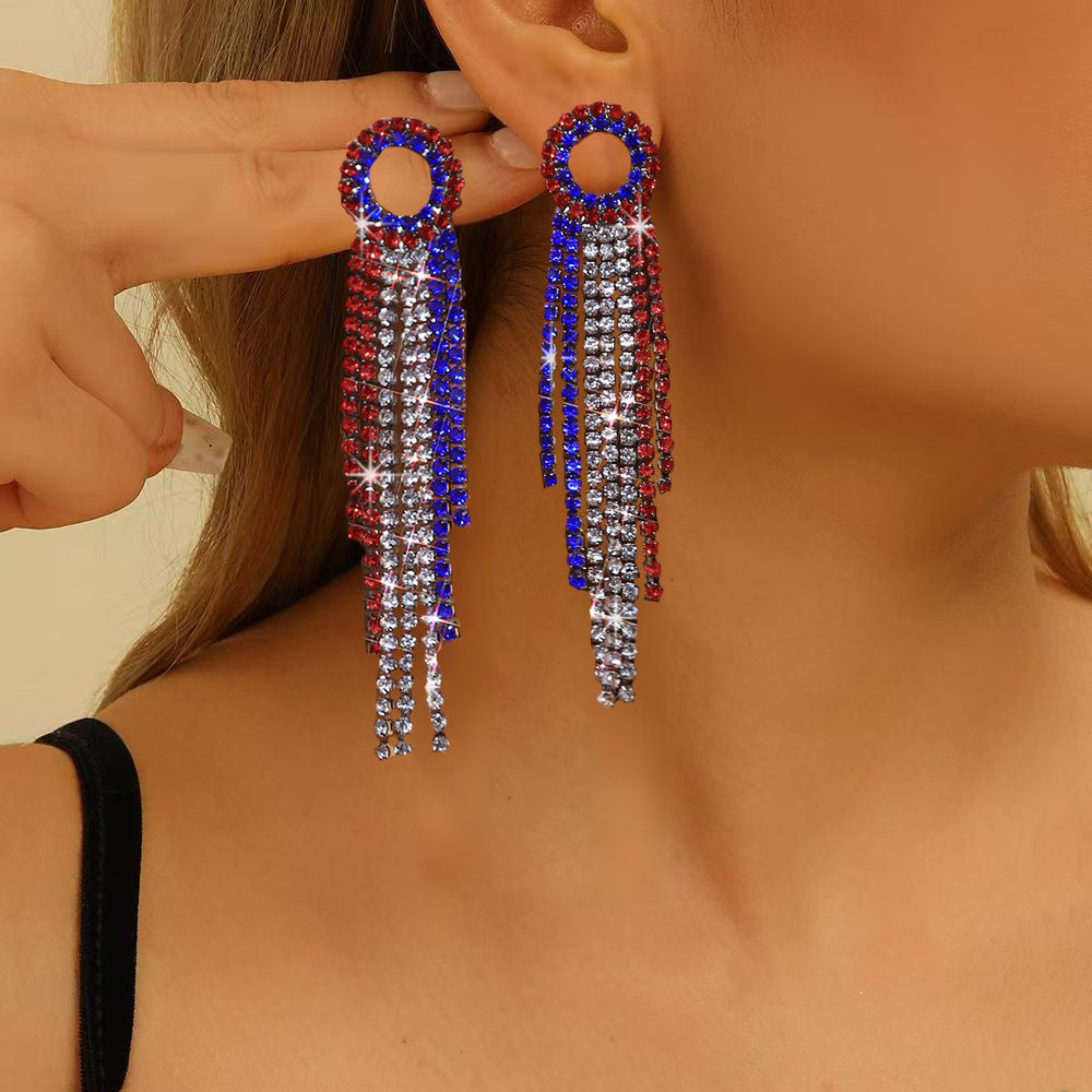 Wholesale Independence Day  Heart Shape Rhinestone Dangle  Bohemian Earrings