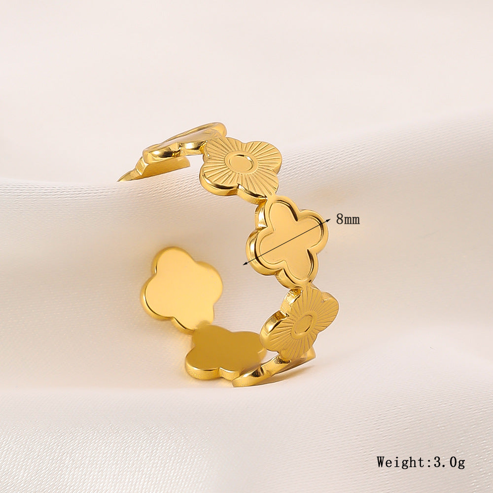 Wholesale Fashion Niche Design High-end Titanium Steel Clover Flower Opening Adjustable Gold-plated Rings