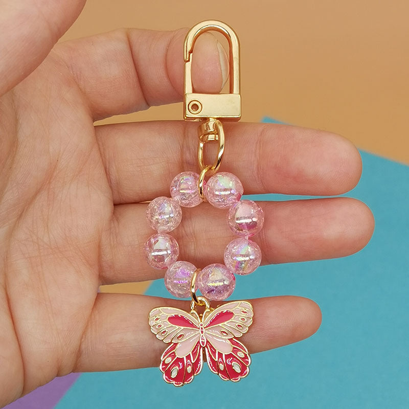 Wholesale Electroplated Acrylic Alloy Beaded Colorful Butterfly Keychain