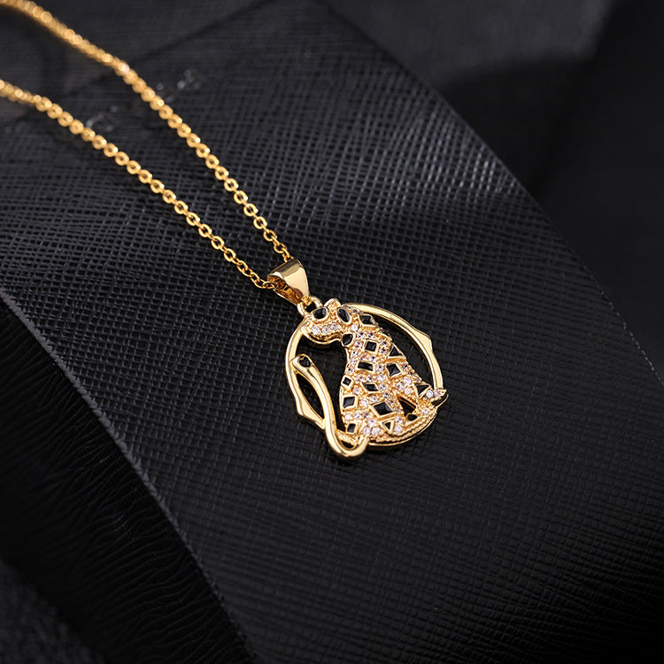 Wholesale Gold Plated Micro Paved Zircon Oil Drip Animal Pendant Necklaces