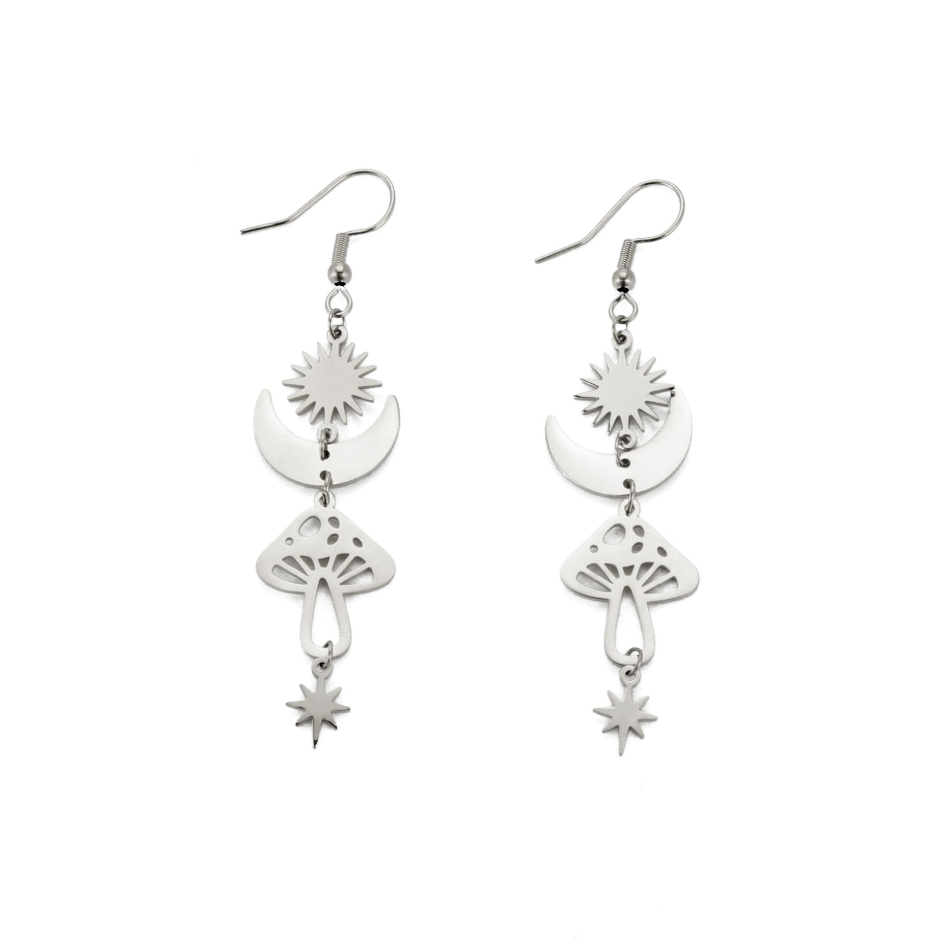 Pendientes de acero de titanio de hongo estrella de Sun Moon al por mayor