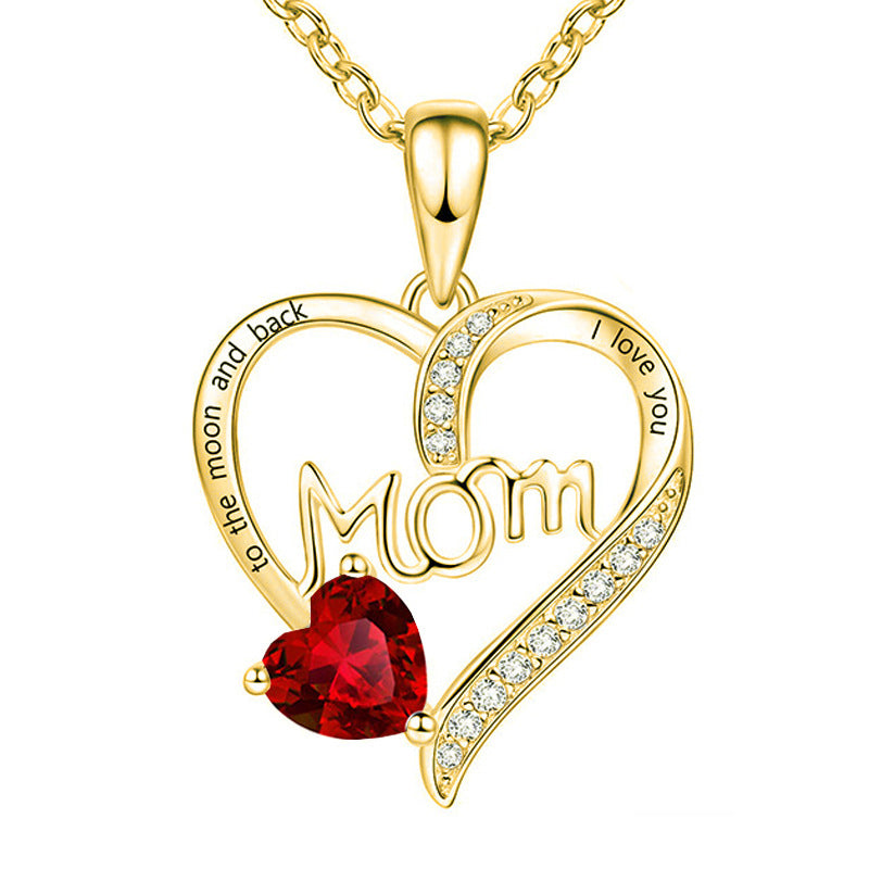 Wholesale Mother's Day Mom Heart-shaped Engraved Diamond Alloy Necklace