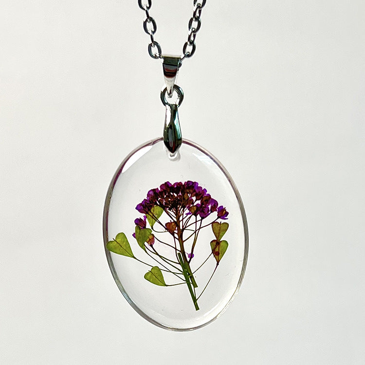Wholesale 12pcs Fashion Oval Dried Flower Real Flower Resin Necklace
