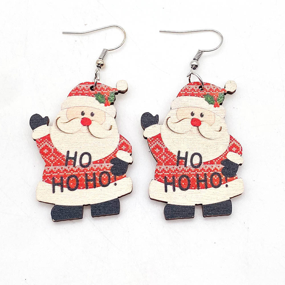 Wholesale Christmas Earrings Elk Christmas Tree Snowman Santa Claus Wooden Earrings