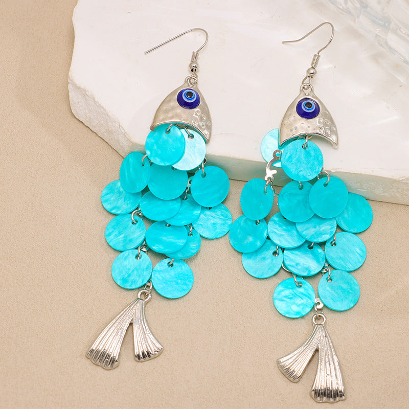 Wholesale Blue Fishtail Tassel Earrings Bohemian Vintage Women Drop Earrings Jewelry Accessory