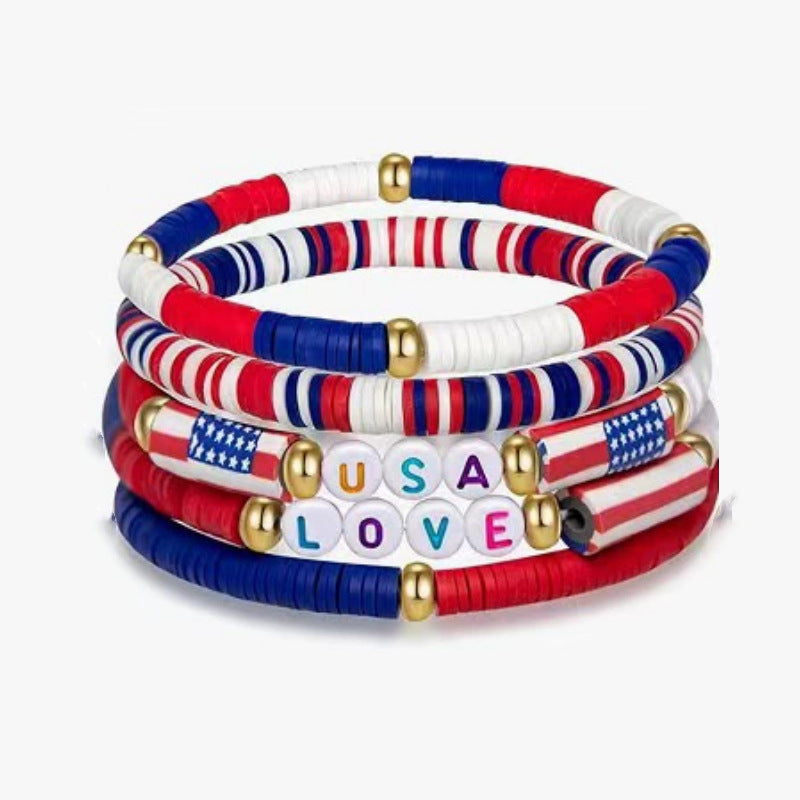 Wholesale Independence Day Shield Flag Soft Ceramic Letter Bracelet