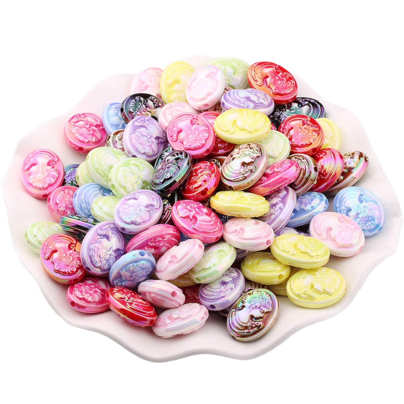 Wholesale 100PCS Acrylic Color Retro Beauty Head UV Plated Color Straight Hole Loose Beads