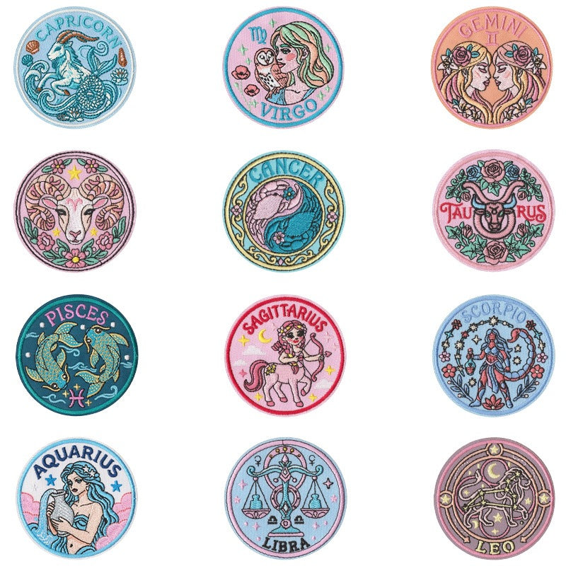 Wholesale Retro Zodiac Embroidered Iron On Patches Set Of 12 Trendy Contion Badges For ets Bags DIY Craft Fashion Accessory