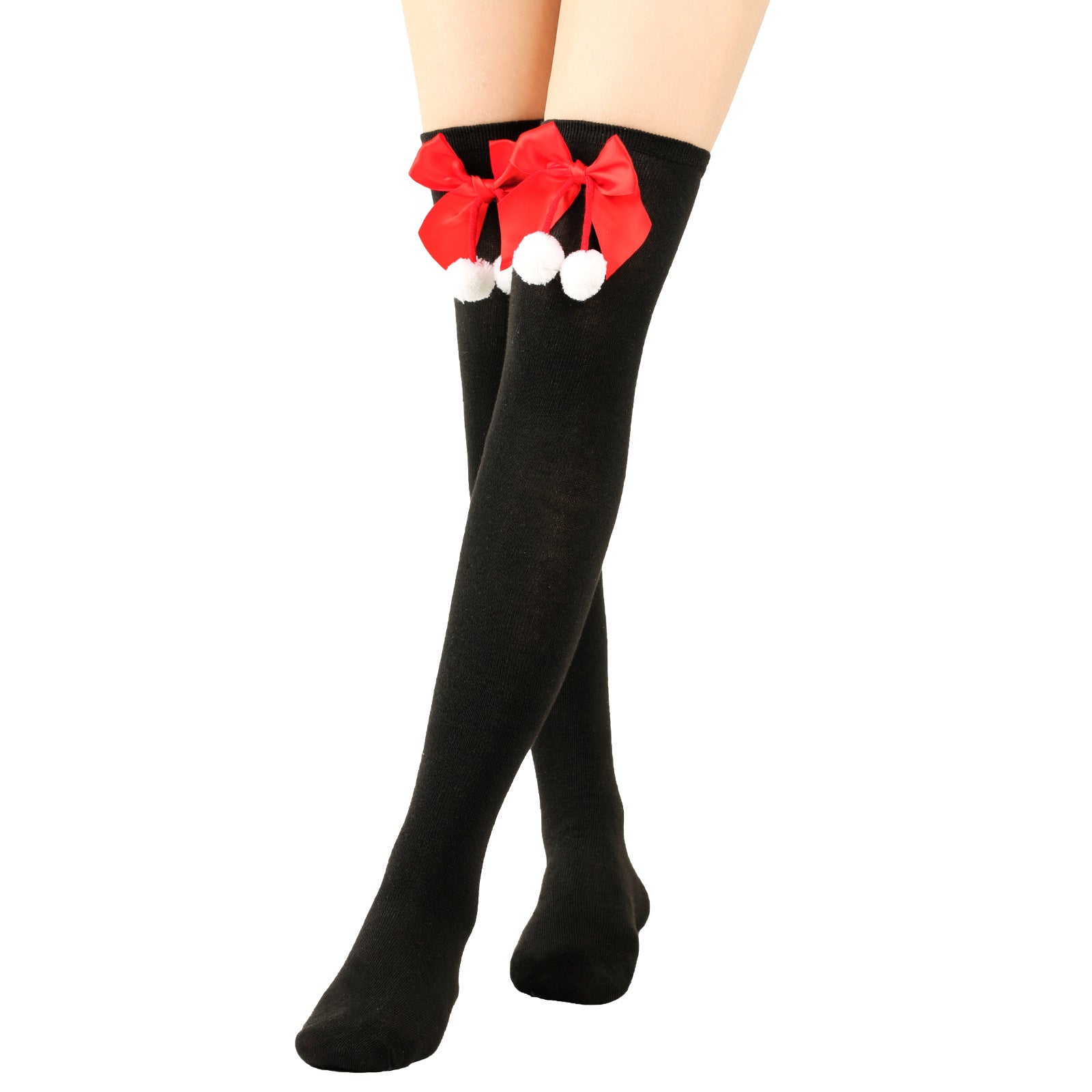 Wholesale Bow Christmas Ball Striped Over-the-Knee Socks