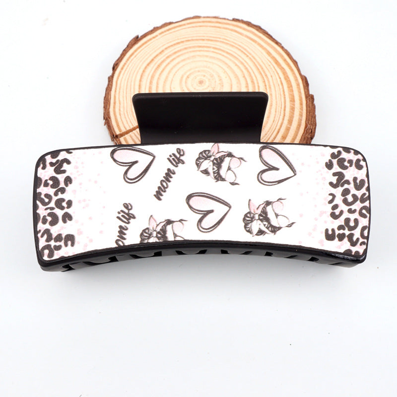 Wholesale Mother's Day Retro Pink Love Leopard Print Plastic Hair Clips