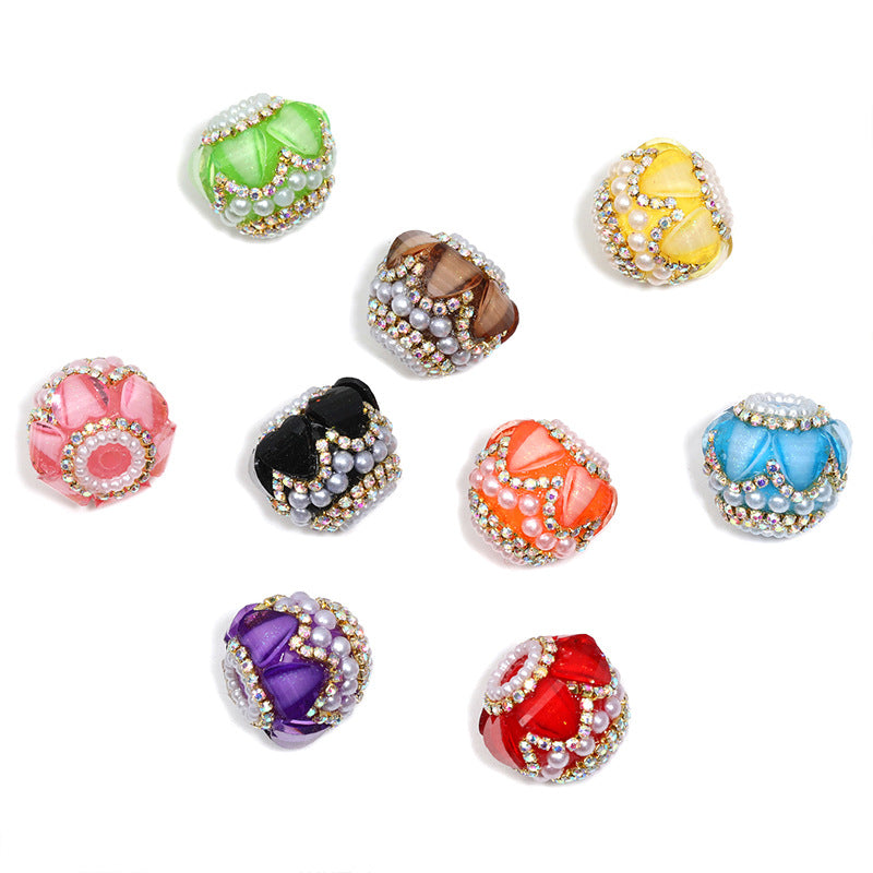 Wholesale 10pcs Cat' s Eye Love Chain Pearl Diamond Ball Acrylic Beads