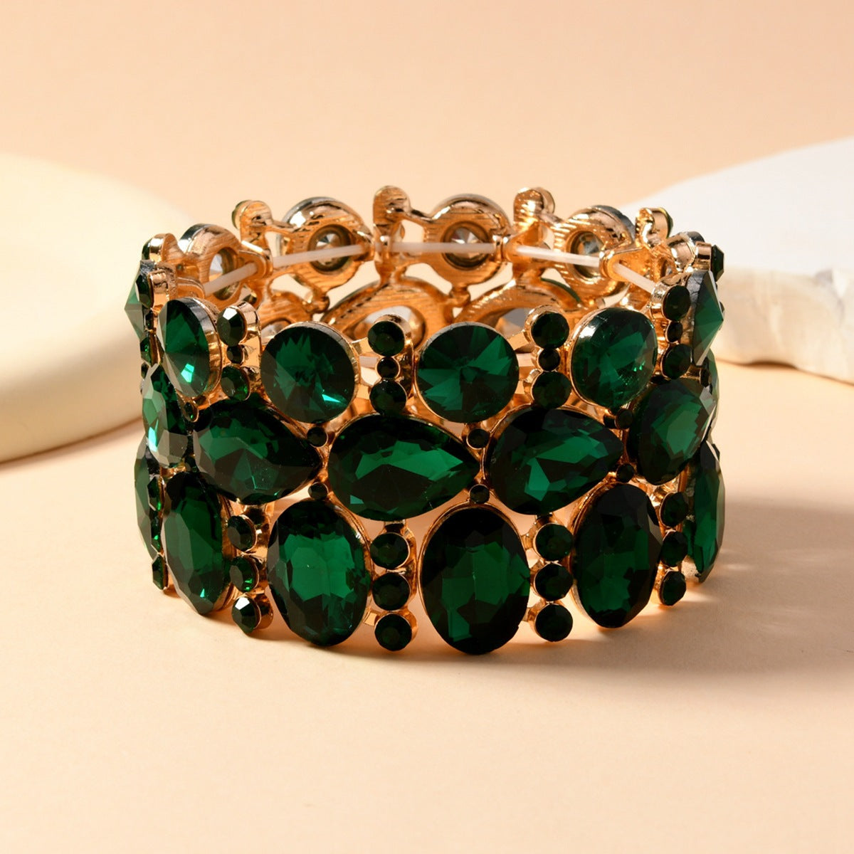 Wholesale European Fashion Gold AB Crystal Elastic Wide Bangle Bracelet Women S Party Jewelry Accessory