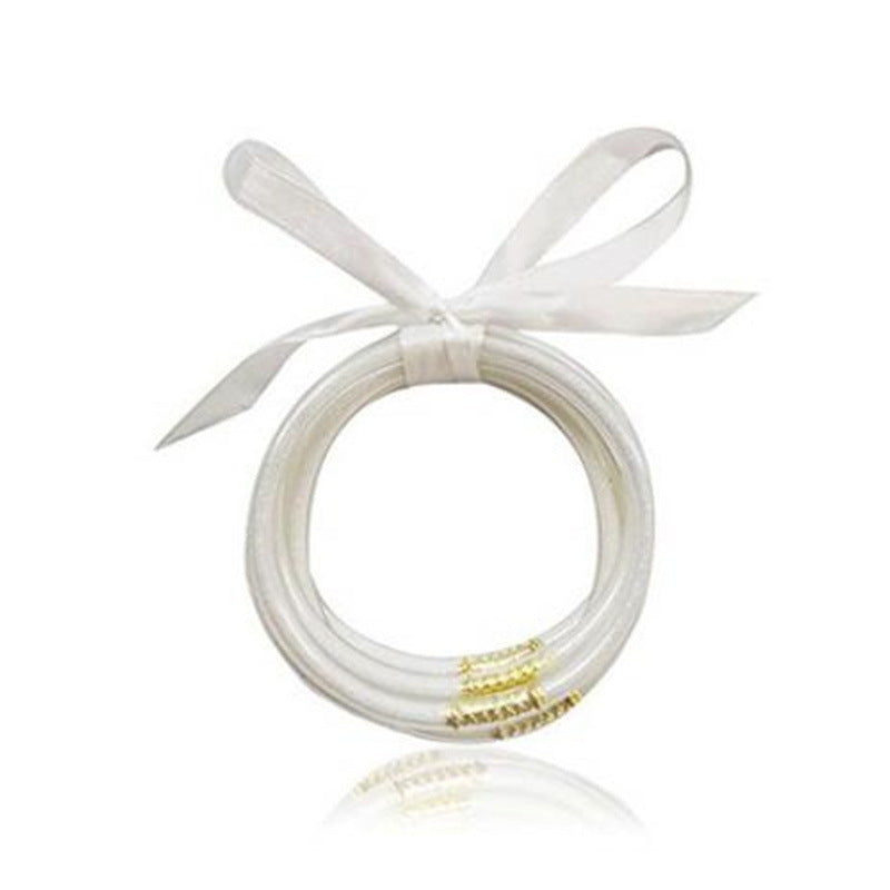 Wholesale Multi-layer silicone rainbow glitter bow bracelet