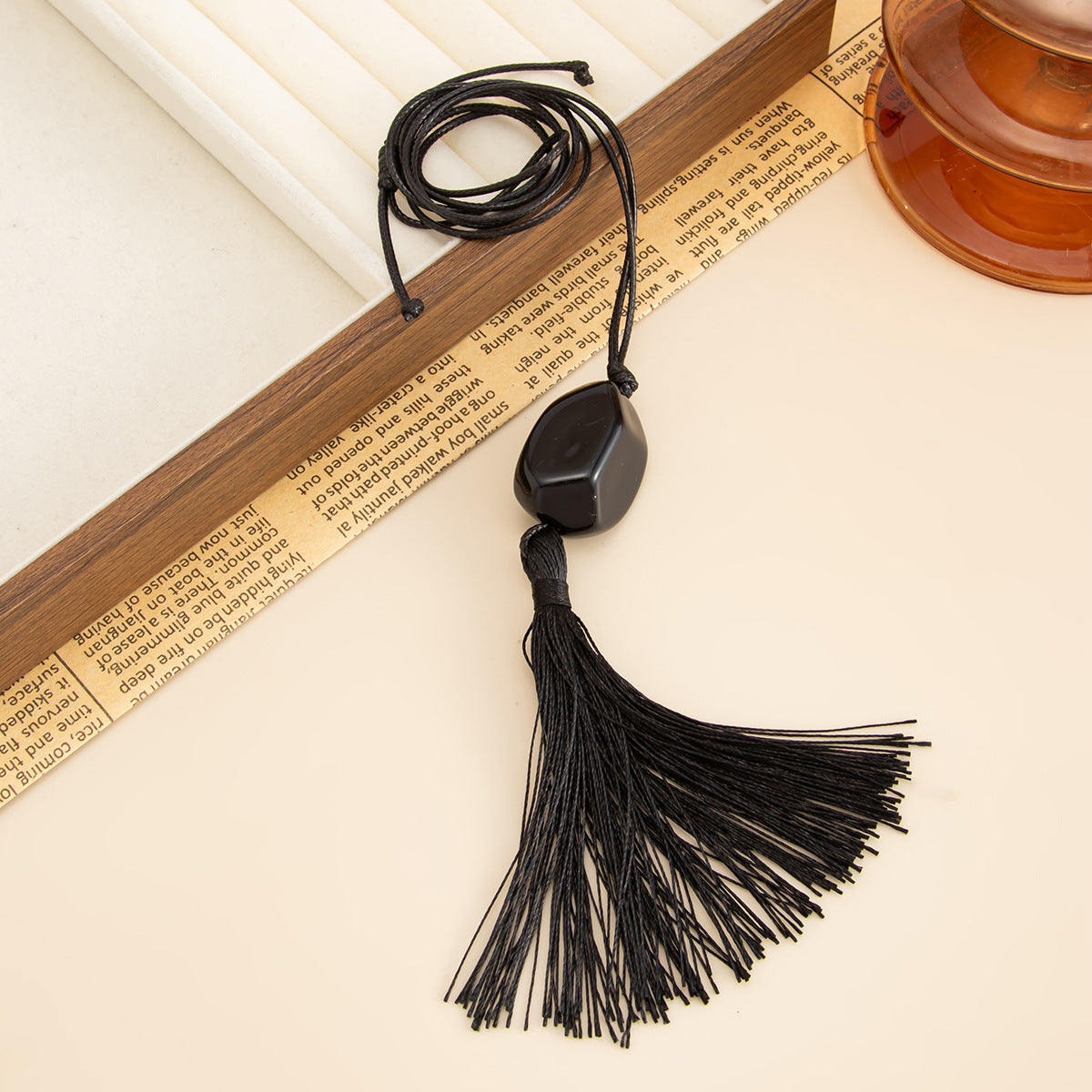 Wholesale Black acrylic tassel long necklace
