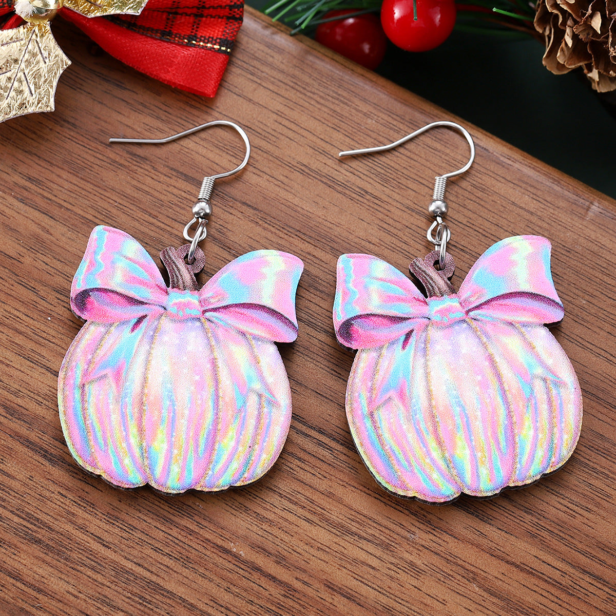 Wholesale new bow-painted pumpkin pendant earrings