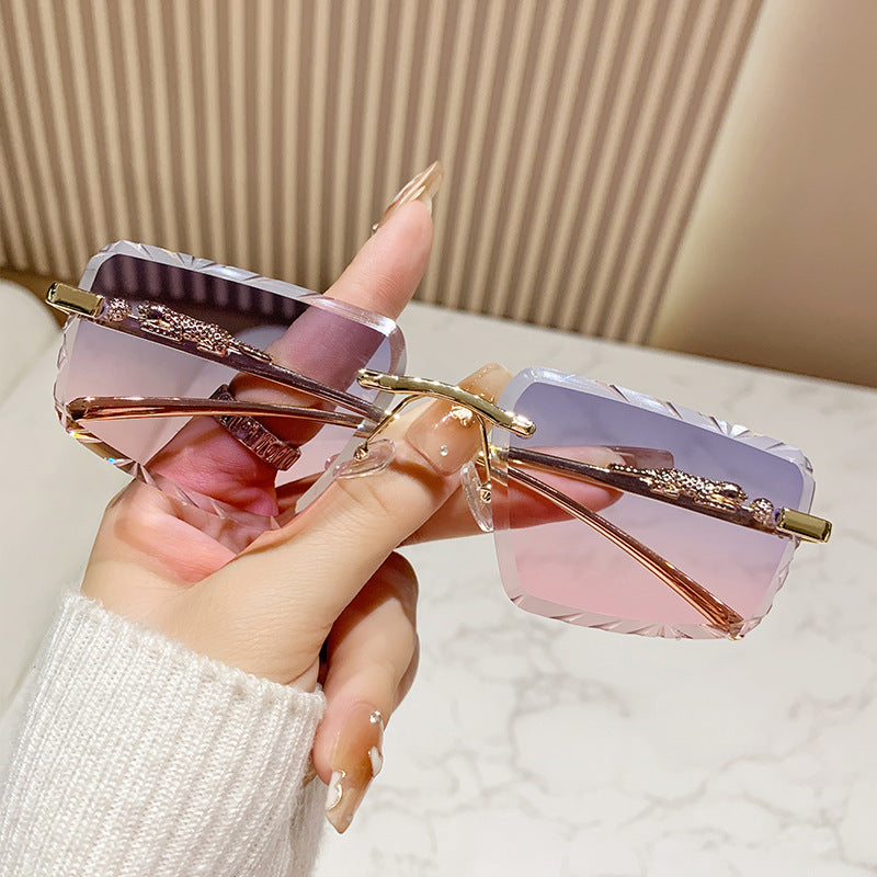 Wholesale Trendy Cheetah Retro Metal Frameless Square Colored Sunglasses