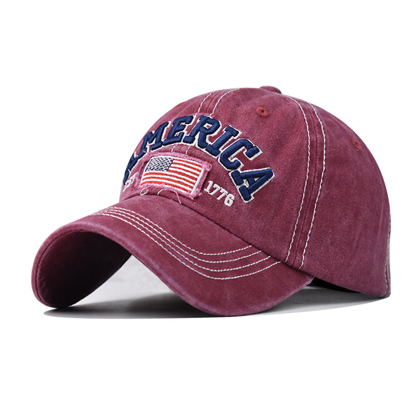 Wholesale Cotton Washed Ripped Hole Flag Embroidered Baseball Hat